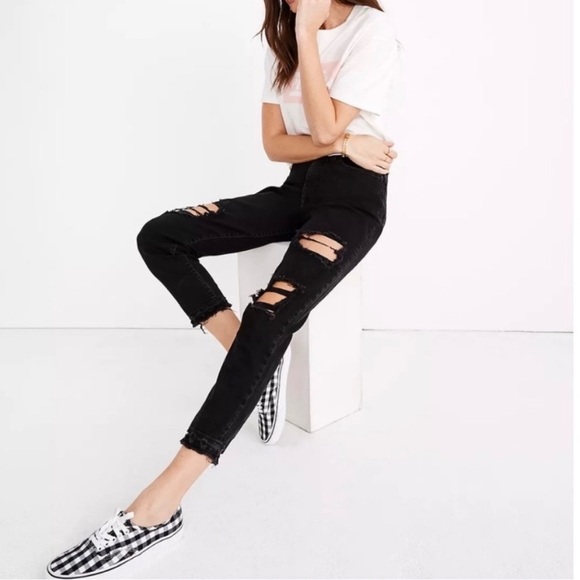 Madewell The Momjean in Raney Wash Knee-Rip Edition Size 27 Black Mom Jean - Picture 2 of 12